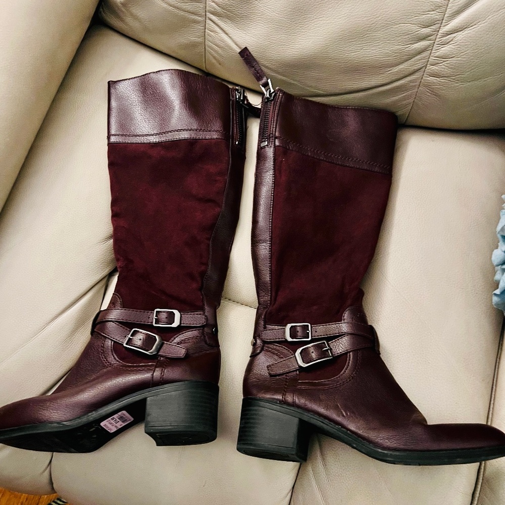 Franco Sarto Dark Burgundy Faux Suede Boot Size 6 M